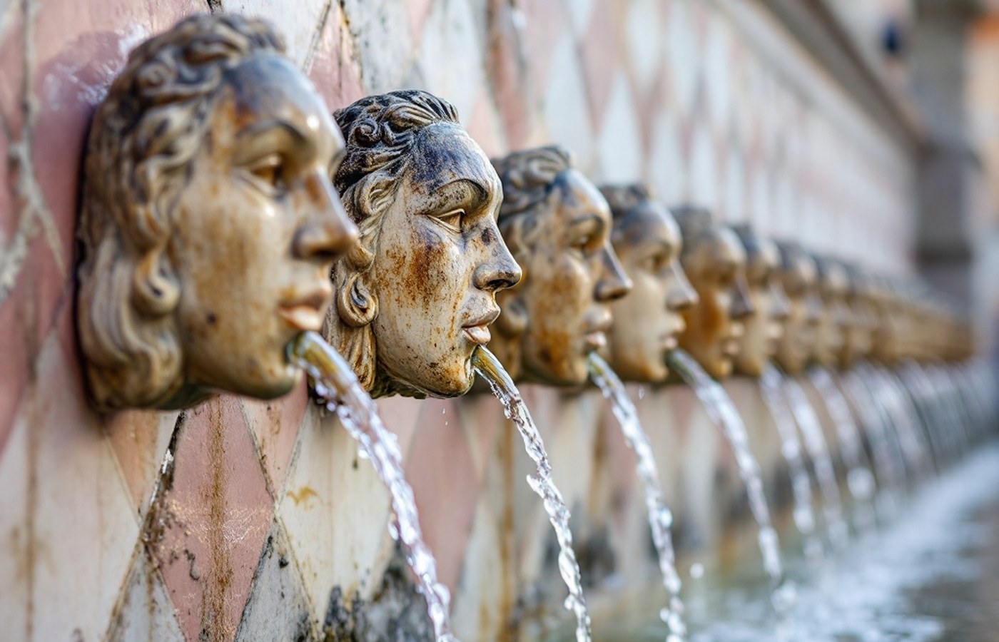 Stone spouts of the Fontana delle 99 Cannelle