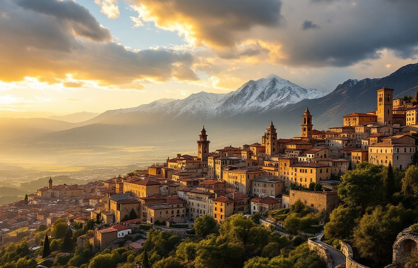 Panorama of L’Aquila with the Gran Sasso mountains behind